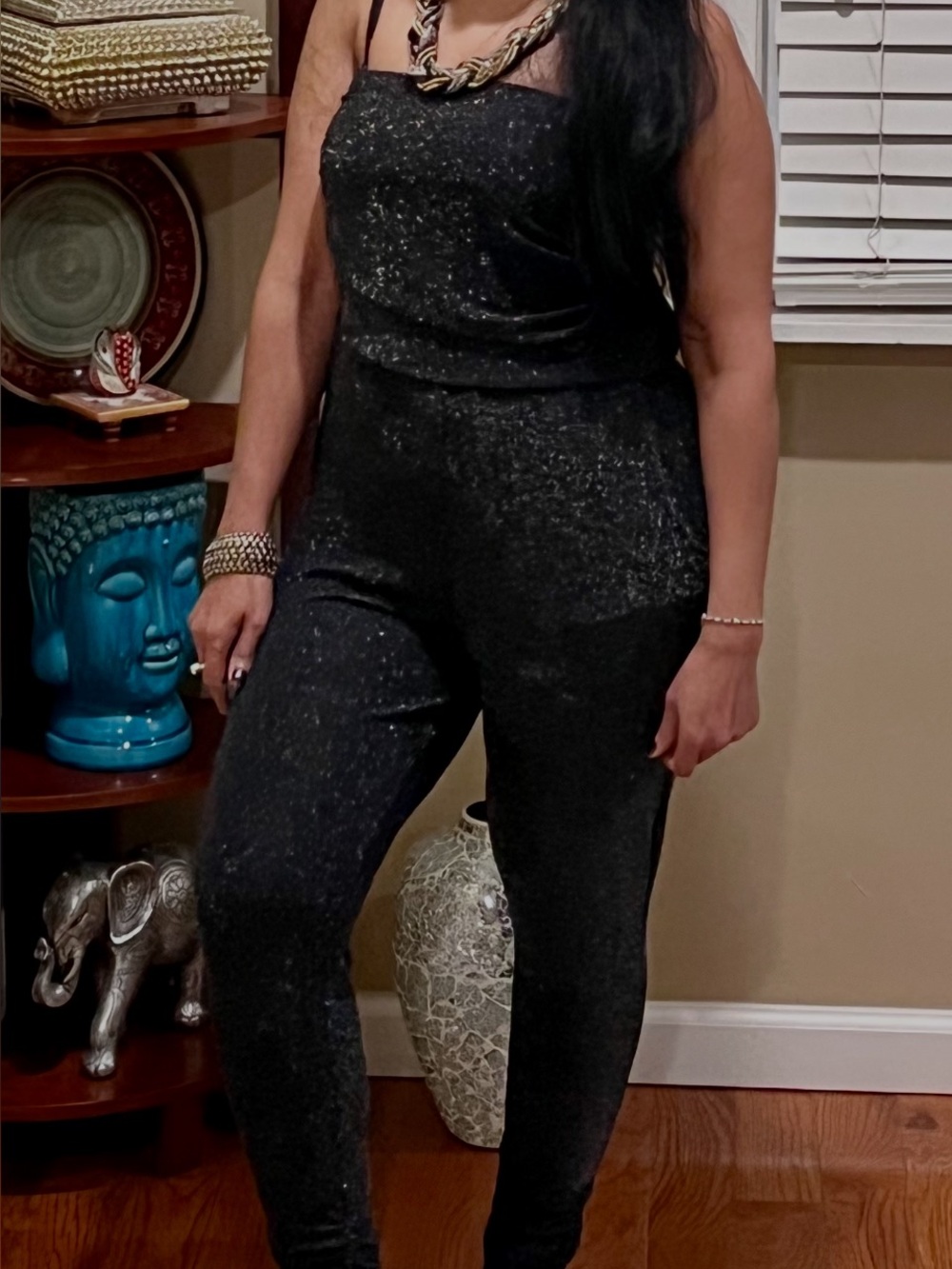 Black Sparkle Strapless Jumpsuit with Slim Silhouette